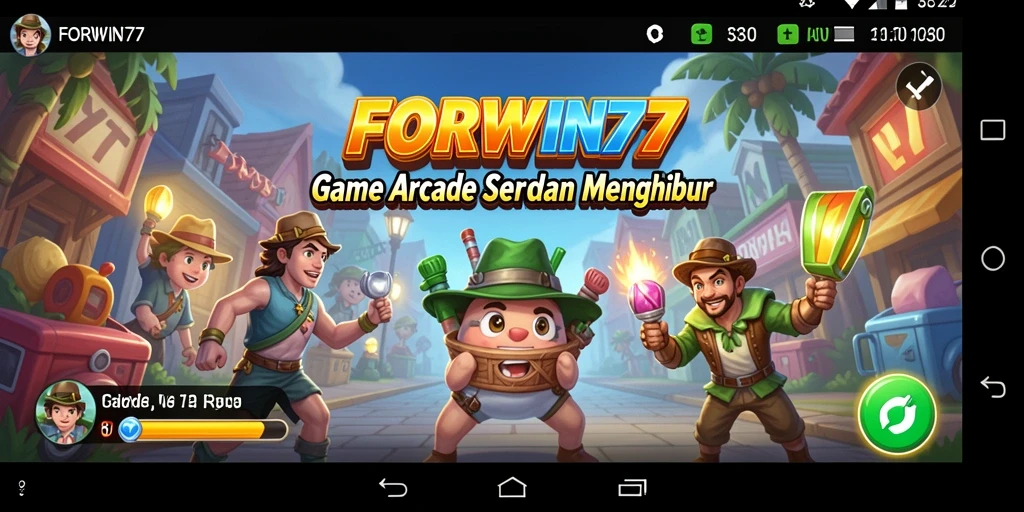 Tangkapan layar dari gameplay FORWIN77 yang penuh dengan aksi Arcade.